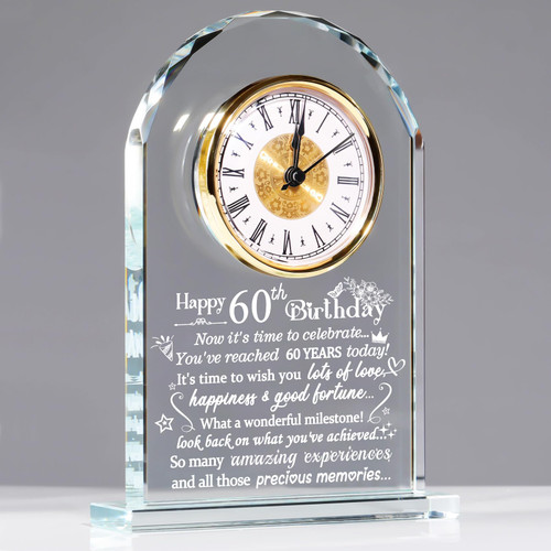 Ornalrist Happy 60th Birthday Glass Quartz Clock Gifts for Women, Men, Wife, Husband - 60th Birthday Gifts for Couple - 60 Year Old Birthday Keepsake Home Decoration