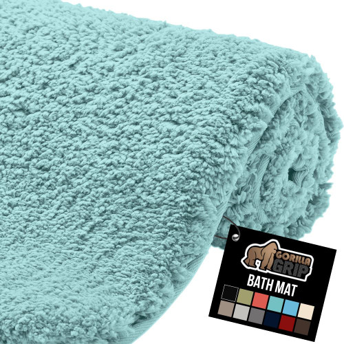 GORILLA GRIP Premium Luxury Bath Rug, 30x20, Absorbent, Soft, Thick Shag, Plush Bathroom Mat Rugs, Machine Washable, Microfiber Quick Dry, Mats for Shower, Bathtub and Floor Accessories, Spa Blue
