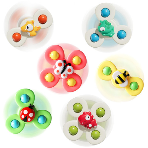 CalfQueen 6 PCS Baby Suction Cup Spinner Travel Toys for Kids Ages 1-3, Fidget Spinner Toys for 1 Year Old Boy Girl 12 Months, Sensory Bath Toy for Toddlers Infants Birthday