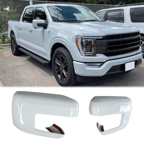 CHIESMA Mirror Covers For 2021-2025 Ford F150,White ABS Painted Rearview Mirror Covers with Signal Hole Exterior Decoration (Not the Replacement)