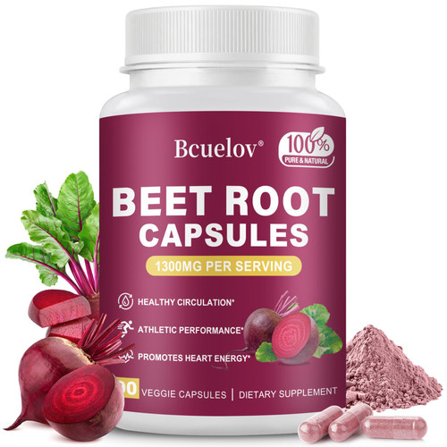 Beet Root Capsules | 1300mg Pure Beetroot Powder Capsules – Supports Blood Pressure, Natural Energy & Endurance - 90 Capsules, 45 Days Supply