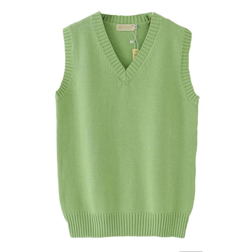 Men Women Knitted Cotton V-Neck Vest JK Uniform Pullover Sleeveless Sweater School Cardigan Light Green Men Women Knitted Cotton V-Neck Vest JK Uniform Pullover Sleeveless Sweater School Cardigan Light Green