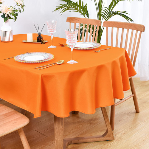 Wolkemer Oval Tablecloth 60 x 102 Inch Washable Fabric Table Cloth Solid Orange Table Cover for Dining Wedding Party Banquet Tabletop Decoration