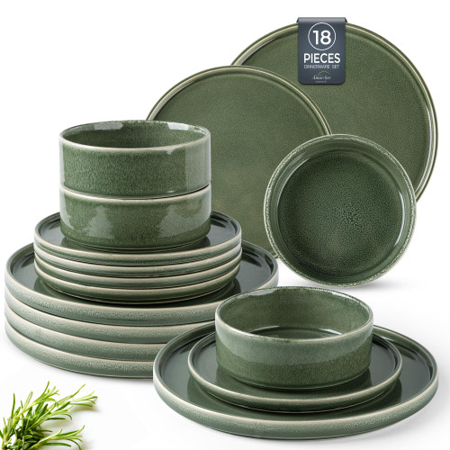 AmorArc Ceramic Dinnerware Sets, Handmade Reactive Glaze Stoneware Plates and Bowls Sets,Highly Chip and Crack Resistant | Dishwasher & Microwave Safe Dishes Set, Service for 6 (18pc)