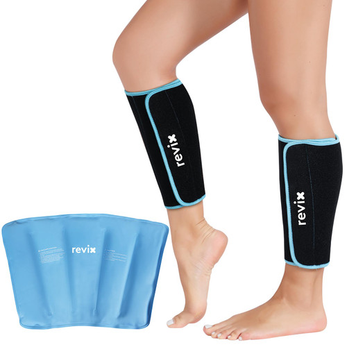 REVIX Calf and Shin Ice Packs, Reusable Leg Cold Packs for Shin Discomfort Relief, Cold Compression Brace for Leg, Elbow, Knee Post-Workout Recovery and Support, Set of 2