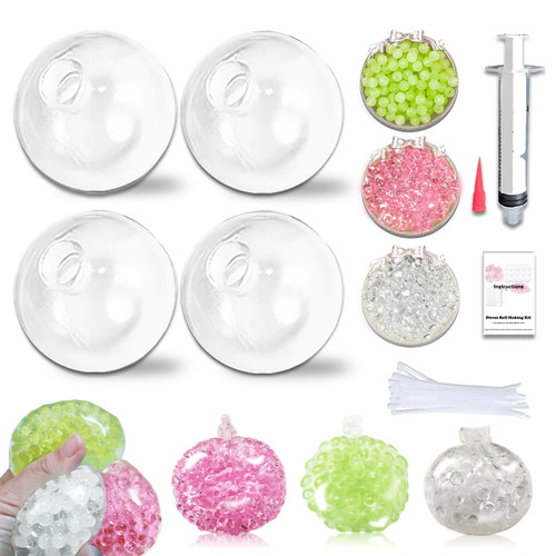 DIY Stress Ball Making Kit 4 TPR Skins, 3 Fillers, 5 Cable Tie, 1 Vacuum Tool for Relieve Stress Make Your Own Stress Ball Kit (4PCS)