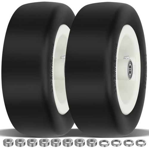 2 Pcs 13x5.00-6 Flat Free Tire and Wheel with Reinforced Rim and 3/4" Chrome Steel Bearings, 13x5x6 Lawn Mower Tires for Residential and Commercial, Zero Turn Mower Front Tires, 4.2"-6.2" Centered Hub