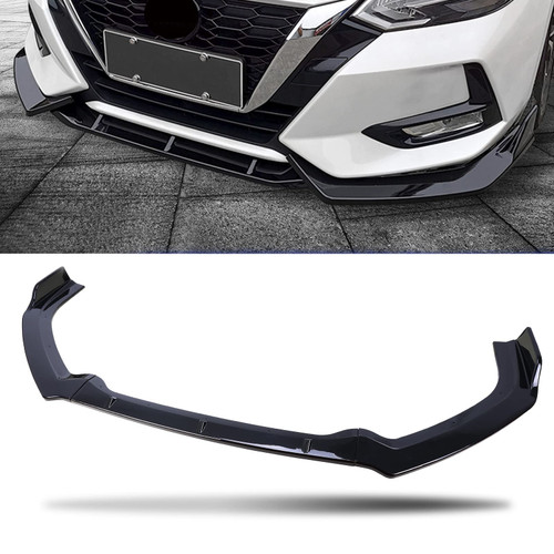 Fits 7th Nissan Altima 2019 2020 2021 2022 Front Bumper Lip Body Kit Spoiler 1 Set, Shiny Black