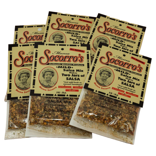 Mama Socorro's Mexican Mild Salsa Mix — Easy-to-Make Salsa Seasoning Mix with Bell Peppers, Onion, Garlic & Paprika — Preservative & MSG-Free, Gluten-Free Mild Sauce (0.9 oz 6-Pack)