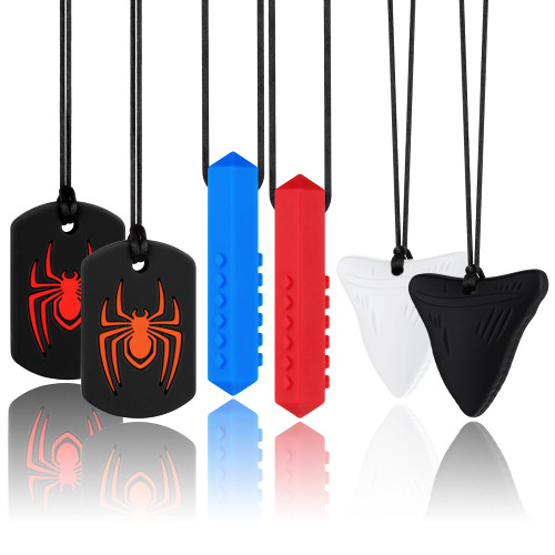 Chewy Necklaces for Sensory Kids, Silicone Chewable Necklace, 6 Pack Sensory Oral Motor Aids Teething Necklace for Chewers with Autism, ADHD, SPD, or Special Oral Motor Need
