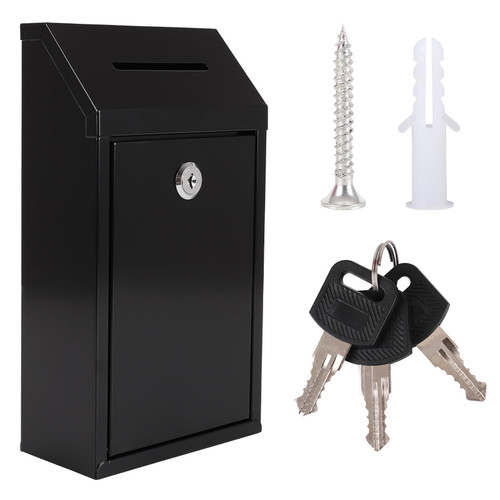 Metal Donation Box with Lock Ballot Box Drop Box with Lock Suggestion Box with Slot and Locks Metal Locks Boxs Comment Box Voting Box Key Drop Box for Home Office(Black,10.24 x 5.71 x 2.95 Inch)