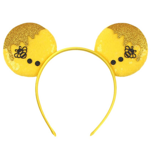 Batsysm Yellow Sequin Mouse Ear Headband with Bees, Party Amusement Park Hairband for Unisex Adult and Children