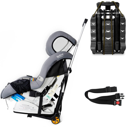 Car Seat Travel Cart with Buckle Webbing for Airport, Carseat Roller Dolly Trolley Luggage Cart, Foldable and Stowable Under Airplane Seat or Over Head Compartment