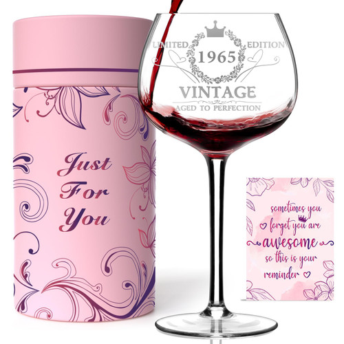 60TH Birthday Gifts for Her, Vintage 1965 Engraved 60th Wine Glass, 60 Year Old Birthday Decorations For Women, Funny 60 Bday Gifts Idea For Women, Friends, Daughter, Sister Mom - Turning 60 Present