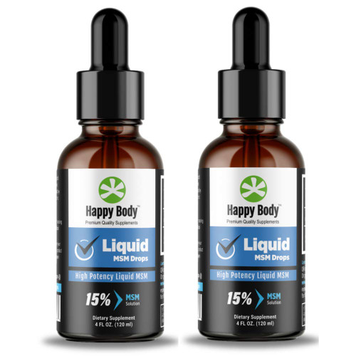 HAPPY BODY Liquid MSM Drops The Highest MSM Content in a Liquid MSM Supplement. Ideal for Both Oral & Topical Applications - 2 x 4 fl. oz Bottle (2 Pack)