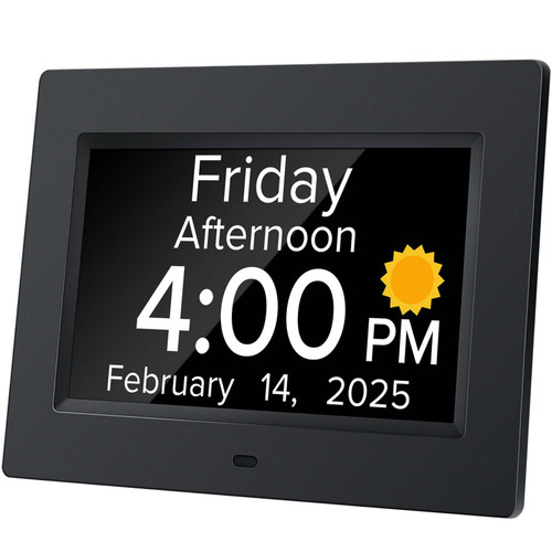 Mitoart Digital Alarm Clock with Date and Day of Week for Dementia Seniors, Voice Announcement Time, Multiple Alarm Sets, Auto DST, Gifts for Elderly People with Dementia - Black