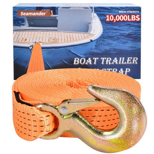 Seamander Boat Trailer Winch Strap with Hook,Heavy Duty Winch Strap Suitable for Towing and Boat Trailers,2 Inch 20-Foot 10,000 lbs Capacity