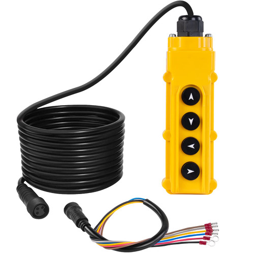 ECO-WORTHY 4 Way Hoist Crane Push Button Switch with 15FT Cords, 6 Wire 12V Dump Trailer Remote for Double Acting Hydraulic Pump Power Unit Control Switch