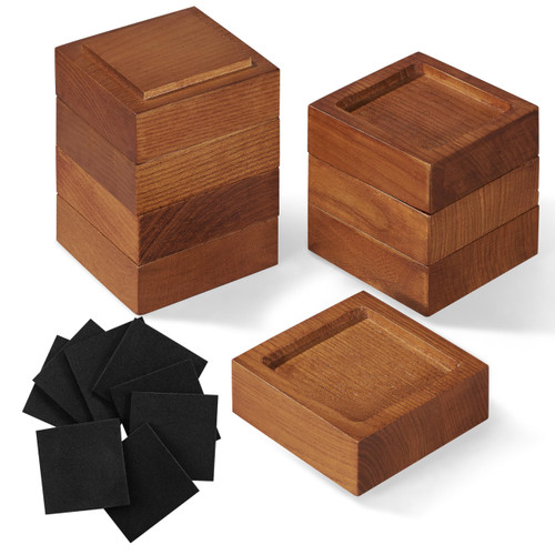Bed Risers, Furniture Risers (Set of 8-Height 1") Can be Adjusted to 2'' 3''or 4'', Lifts Furniture Risers, Solid Natural Wood Risers, Non-Slip Recessed Hole (Square-Light Brown Color)