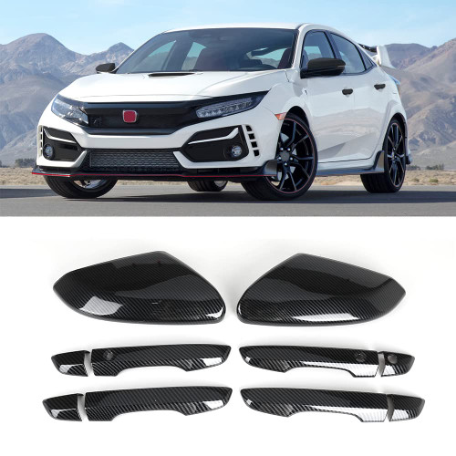 SAPUBK Side Mirror Cover Cap + Door Handle Covers Kit Compatible with 10th Honda Civic 2016 2017 2018 2019 2020 2021(Carbon Fiber)