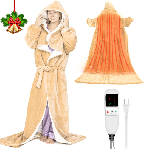 opclzs Electric Snuggle Blanket Wearable Heating Blanket with Removable FootPocket,Heated Robe for Women Heated Blanket Hoodie with Sleeves Full Body Heating Throw Shawl with 9 Temp 50"x80" for Women