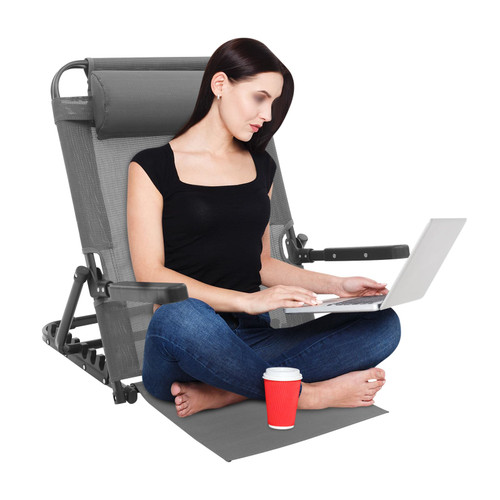 AHULIN 8 Gears Adjustable Lifting Bed Backrest with Armrest, Multifunction Support Rest Sitting Up Portable Backrest with Pillow for Bedrooms, Living Rooms, Camping,330Lbs Load Capacity(Grey)