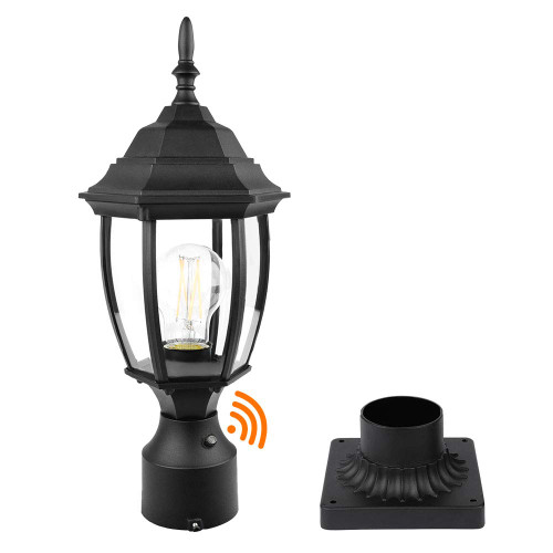 Dusk to Dawn Outdoor Post Light Hardwired 120V, Waterproof Aluminum Pole Light Fixture with Pier Mount Base, Exterior Lamp Post Lantern Head with Clear Glass for Garden Yard Patio Pathway (6 Inch)