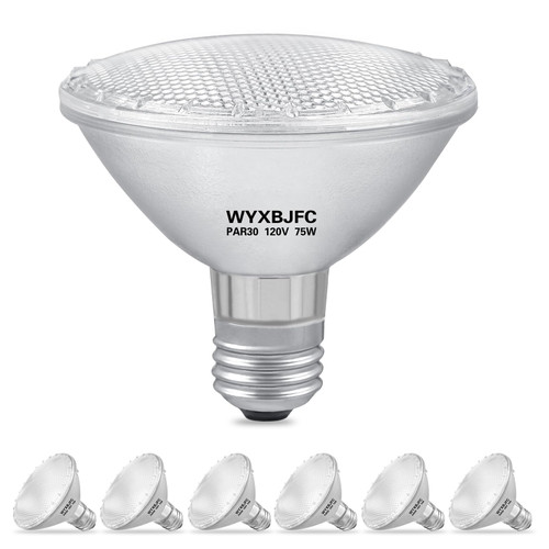 WYXBJFC Par30 75W Halogen Light Bulbs - 6 Pack Short Neck Flood Light Bulbs, 3000K Warm White, 3375 lumens Dimmable Halogen Bulb with E26 Medium Base for Recessed Light Bulb, Track Light