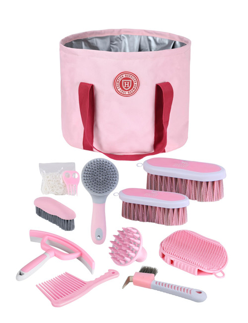 Harrison Howard Horse Grooming Kit 9-Piece Equine Care Series Horse Brush Sets with Organizer Tote Bag Pink