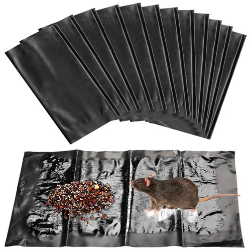 Qualirey 12 Pcs Large Sticky Mouse Glue Traps Black Sticky Rat Trap That Work for Rats Roaches Rodents Heavy Duty Pre Baited Mats Indoor Outdoor Catch Pest (11.8 x 11 Inch)