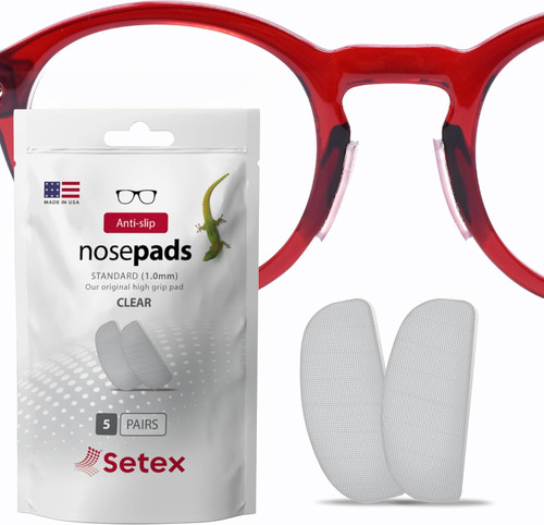 Setex Gecko Grip 1mm Anti Slip Eyeglass Nose Pads, (5 Clear Pair) USA Made, 2500 Innovative Microstructured Fibers per Nose Pad, 1mm x 7mm x 16mm
