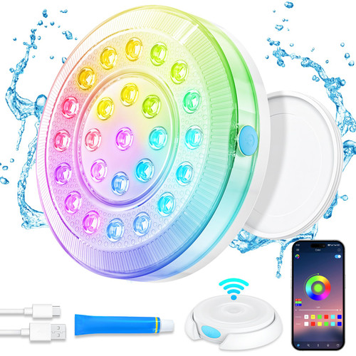 Homly Rechargeable Submersible Pool Lights with Wireless APP Control, Waterproof Underwater Smart LED Lights Controlled Multiple Lighting Modes, 4000mAh Magnets Lights for Multi Scene Pool Decoration Homly Rechargeable Submersible Pool Lights with Wireless APP Control, Waterproof Underwater Smart LED Lights Controlled Multiple Lighting Modes, 4000mAh Magnets Lights for Multi Scene Pool Decoration