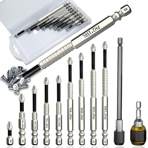 9PCS High Magnetic Screwdriver Drill Bit Set, K5 Impact-Resistant Non-Slip Bit, Anti Slip Screwdriver Bits, with Self-locking Drill Bit and Hex Shank Drill Extension Rods, for Impact Driver etc.