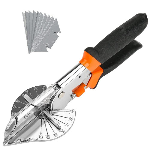 Multi Angle Miter Shear Cutter, Jhua 8'' Multifunctional Trunking Shears Hand Tools 45 Degree To 135 Degree Miter Shears Cutting Tool with 10 Spare Blades for Cutting Chamfer, Soft Wood, Plastic, PVC