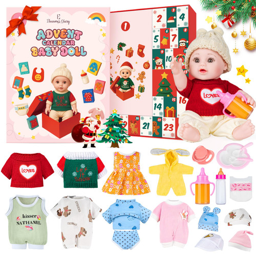 Baby Doll 2025 Advent Calendar Gifts, Eleanore's Diary 12'' Dolls Set with Clothes & Accessories, Realistic Cute Soft Body Baby Doll, Pretend Play, 24 Days Countdown Christmas Surprise Gifts for Girls