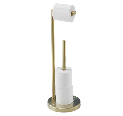 Free Standing Toilet Paper Roll Holder Stand with Reserve, Gold Brushed