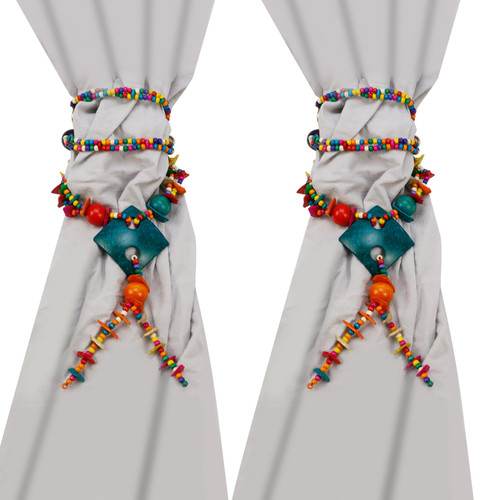 HEVSTIL Curtain Tiebacks, 2 Pack Colorful Coconut Shell Curtain Drapery Holdbacks, Boho Curtain Ties for Home Office Decorative,Blue