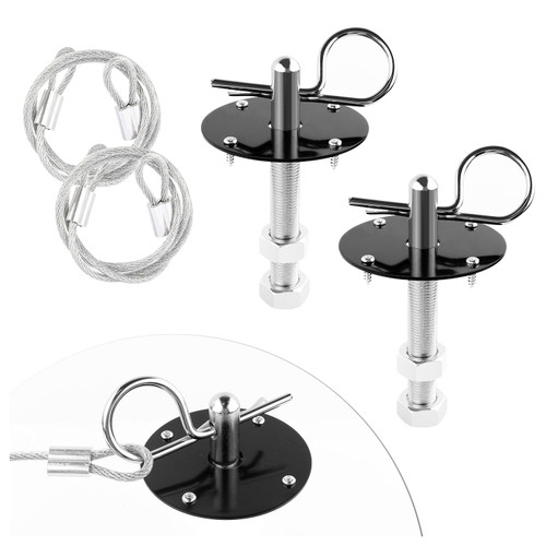 Hood Pins Kit for Car - Stainless Steel Hood Pin Lock Clip with Racing Lanyard for Fixing Car Hood Cover & Reduce Shaking - Universal Car Mods Exterior Accessories Fits Most Car Truck SUV(Black)