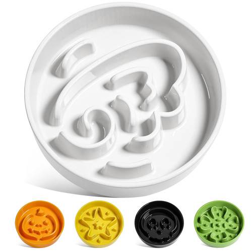 LE TAUCI Dog Bowls Slow Feeder Ceramic, 1.5 Cups Slow Feeding Dog Bowl Small Medium Breed, Puppy Bowl for Fast Eaters,Angel White