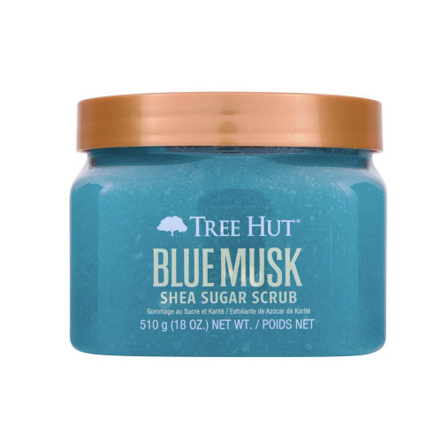 Tree Hut Blue Musk Shea Sugar Scrub, Exfoliating, Hydrating & Moisturizing Body Scrub with Shea Butter & Nourishing Essential Oils, Smooth & Soften Skin, 18 oz