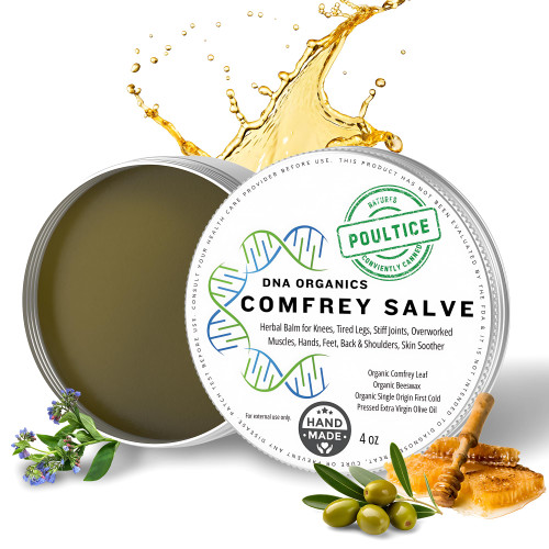 DNA Organics Comfrey Salve – Herbal Balm for Muscles, Knees & Joints – Organic, Handcrafted, Slow Infused, No Fillers – Scent-Free – for Dry Skin & Post-Workout Care – 4oz