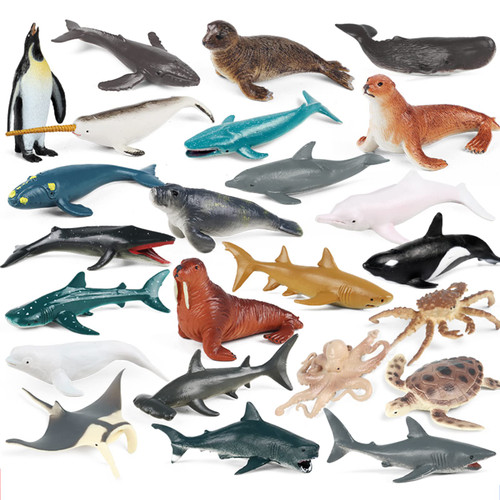 24PCS Mini Ocean Animal Figurines - Realistic Sea Creatures Toy Figures with Sharks, Whales & Walrus - Under The Sea Life Figure for Party Decoration, Easter Egg Filler & School Project