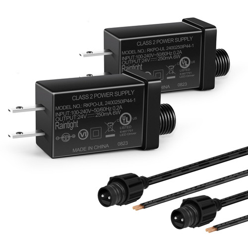 24V 6W 0.25A Class 2 Power Supply 2 Pack, AC to DC Low Voltage Transformer, IP44 Inflatable Power Adapter for LED Strip Lights, Christmas Decor Light, Indoor/Outdoor Use, UL Listed