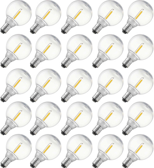 abulber G40 Led Outdoor String Light Bulbs,Shatterproof Waterproof, E12 Base Replacement Globe Light Bulbs,Plastic 0.6W 120V 2700K Warm White 25 Pack. abulber G40 Led Outdoor String Light Bulbs,Shatterproof Waterproof, E12 Base Replacement Globe Light Bulbs,Plastic 0.6W 120V 2700K Warm White 25 Pack.