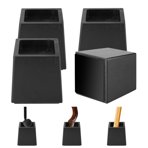 Alpeir Wood Bed Risers Heavy Duty, Support Loading 2200lbs, 4 Pack Furniture Riser Leg Height Extenders Lifts for Dorm Sofa Couch Desk Chair Table, Black, 3.5" H(Inner 3" H)