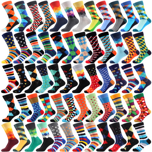 WeciBor Unisex Colorful Funny Argyle Striped Pattern Dress Socks for Men Women Bulk - 36 Pairs - Size 7-13