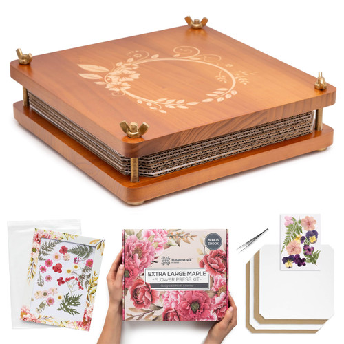 Premium Extra Large Wooden Flower Press for Adults - Solid Maple Wood Flower Pressing Kit for Adults with Storage System - Plant Preservation Kit - 10 Layers - DIY Arts and Craft Kit