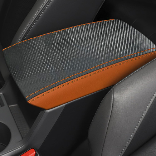 YOFAMO for Subaru Crosstrek/Impreza 2024 Car Armrest Cover Waterproof Center Console Pad Covers Scratch Resistance Box Cover Leather Protector Pad Decoration Accessories(Carbon Fiber with Orange)
