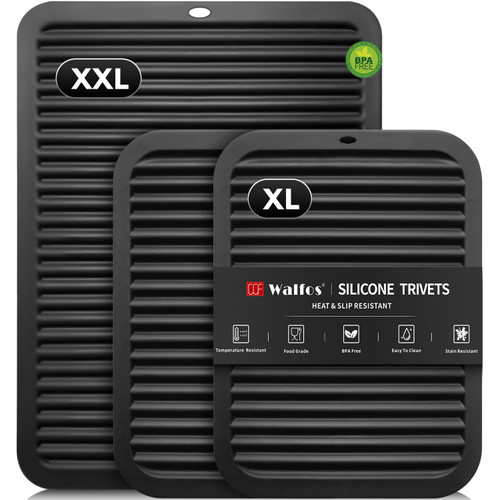 Walfos XXL Silicone Trivet 16 Inch and Trivets Mats 12 Inch, Trivets for Hot Pots and Pans, Heat Resistant Pot Holders Hot Pads for Kitchen Quartz Countertops, Hot Dishes, 3 Pack