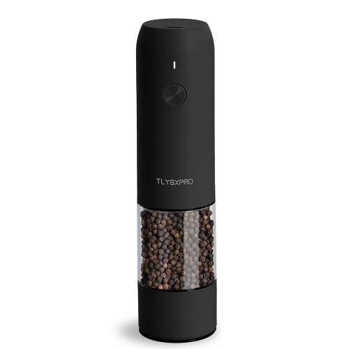 TLYSXPRO Electric Pepper Grinder, USB Rechargeable, Automatic Pepper Shaker, Adjustable Coarseness, Electric Pepper Mill, LED Light, Refillable, Kitchen Gadget (1-Pack, Black)